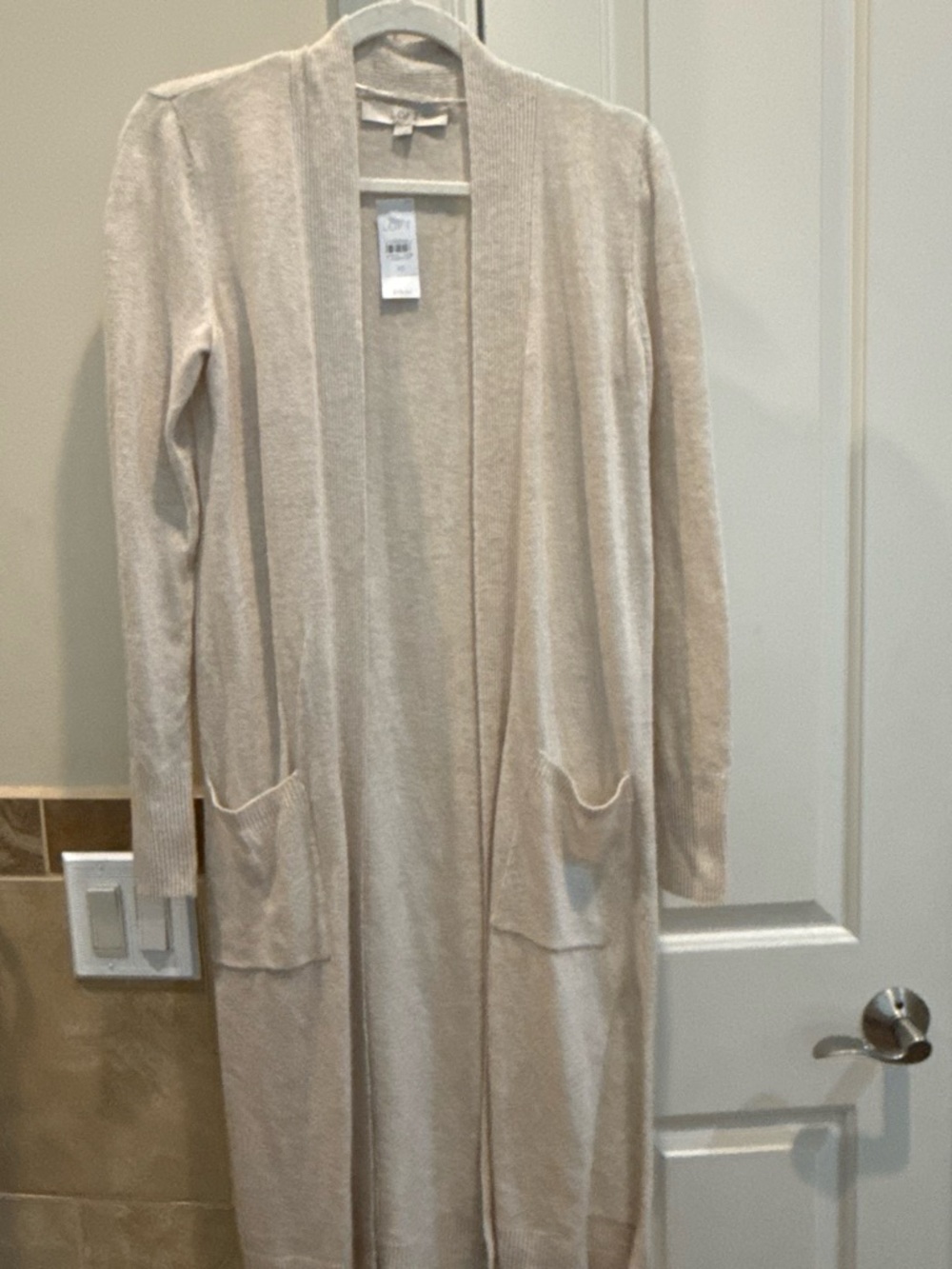LOFT Cream Long Open-Front Women's Cardigan with Pockets